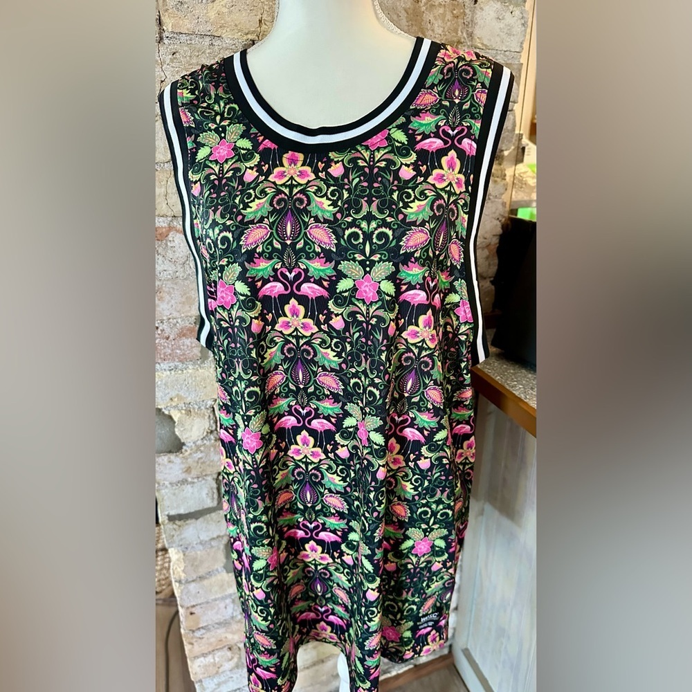 Men's Black and Pink Floral Tank Top
